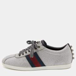 Pre Owned Gucci Silver Glitter Bambi Web Low-Top Sneakers Size 36