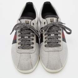 Pre Owned Gucci Silver Glitter Bambi Web Low-Top Sneakers Size 36
