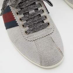 Pre Owned Gucci Silver Glitter Bambi Web Low-Top Sneakers Size 36