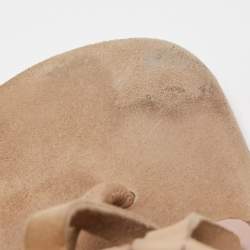 Pre Owned Gucci Beige Suede Becky Fringe Flat Sandals Size 39.5