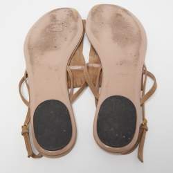 Pre Owned Gucci Beige Suede Becky Fringe Flat Sandals Size 39.5