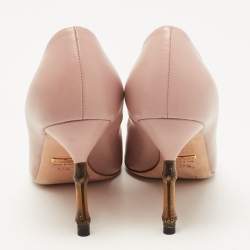 Pre Owned Gucci Dusty Pink Leather Bamboo Heel Pumps Size 37.5