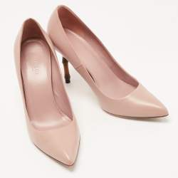 Pre Owned Gucci Dusty Pink Leather Bamboo Heel Pumps Size 37.5