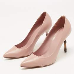 Pre Owned Gucci Dusty Pink Leather Bamboo Heel Pumps Size 37.5