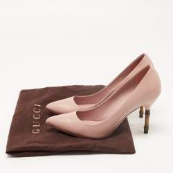 Pre Owned Gucci Dusty Pink Leather Bamboo Heel Pumps Size 37.5