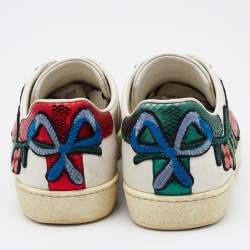 Gucci White Floral Embroidered Leather Ace Low Top Sneakers Size 36.5