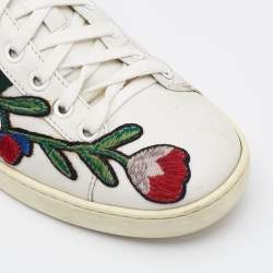 Gucci White Floral Embroidered Leather Ace Low Top Sneakers Size 36.5