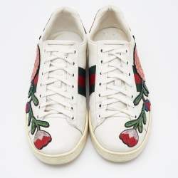Gucci White Floral Embroidered Leather Ace Low Top Sneakers Size 36.5