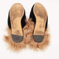 Pre Owned Gucci Black Velvet and Fur Princetown Flat Mules Size 38