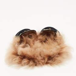 Pre Owned Gucci Black Velvet and Fur Princetown Flat Mules Size 38