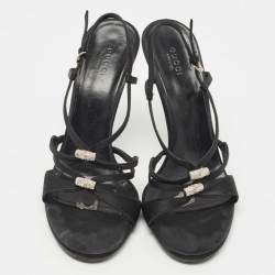 Gucci Black Satin Strappy Sandals Size 39.5