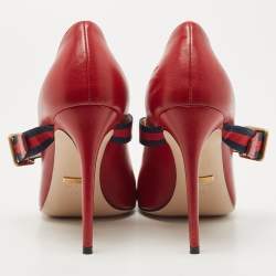 مملوكة مسبقًا Gucci Red Leather Sylvie Mary Jane Pumps Size 39
