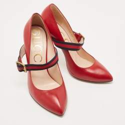 مملوكة مسبقًا Gucci Red Leather Sylvie Mary Jane Pumps Size 39
