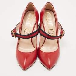مملوكة مسبقًا Gucci Red Leather Sylvie Mary Jane Pumps Size 39