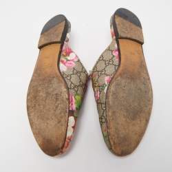 Pre Owned Gucci Beige/Brown GG Supreme Blooms Canvas Princetown Flat Mules Size 38.5