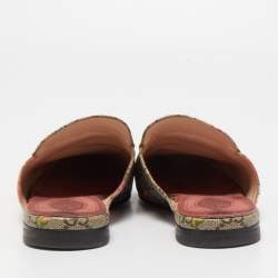 Pre Owned Gucci Beige/Brown GG Supreme Blooms Canvas Princetown Flat Mules Size 38.5