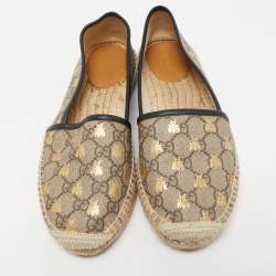 Pre Owned Gucci Beige/Brown GG Supreme Canvas Bee Espadrille Flats Size 38.5