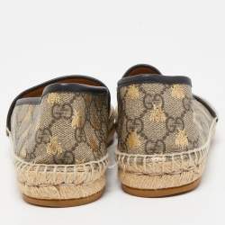 Pre Owned Gucci Beige/Brown GG Supreme Canvas Bee Espadrille Flats Size 38.5