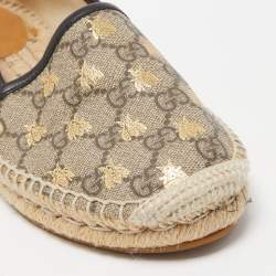 Pre Owned Gucci Beige/Brown GG Supreme Canvas Bee Espadrille Flats Size 38.5