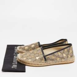 Pre Owned Gucci Beige/Brown GG Supreme Canvas Bee Espadrille Flats Size 38.5