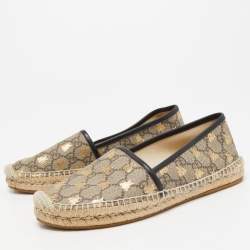 Pre Owned Gucci Beige/Brown GG Supreme Canvas Bee Espadrille Flats Size 38.5