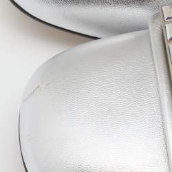 Gucci Silver Leather G Crystal Embellished Block Heel Sandals Size 40