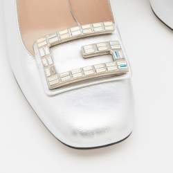 Gucci Silver Leather G Crystal Embellished Block Heel Sandals Size 40