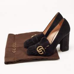 Gucci Black Suede GG Marmont Fringe Pumps Size 38.5