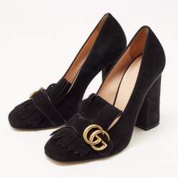Gucci Black Suede GG Marmont Fringe Pumps Size 38.5