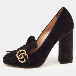 Gucci Black Suede GG Marmont Fringe Pumps Size 38.5