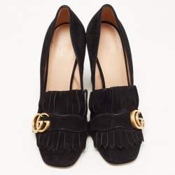 Gucci Black Suede GG Marmont Fringe Pumps Size 38.5
