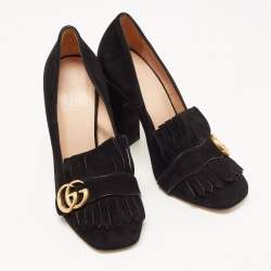 Gucci Black Suede GG Marmont Fringe Pumps Size 38.5