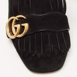 Gucci Black Suede GG Marmont Fringe Pumps Size 38.5