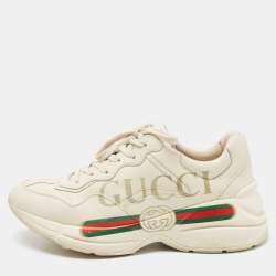 Gucci Cream Leather Rhyton NY Yankees Low Top Sneakers Size 40