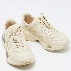 Gucci White Leather Rhyton Low Top Sneakers Size 40.5