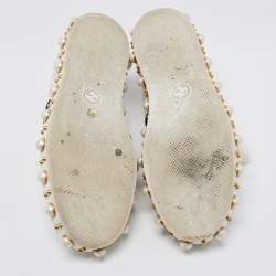 Gucci White Leather Ace Pearl Embellished Web Low Top Sneakers Size 39