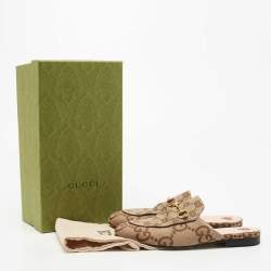Gucci Beige/Brown GG Canvas Princetown Horsebit Mules Size 37.5