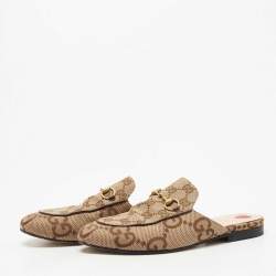 Gucci Beige/Brown GG Canvas Princetown Horsebit Mules Size 37.5