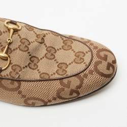 Gucci Beige/Brown GG Canvas Princetown Horsebit Mules Size 37.5