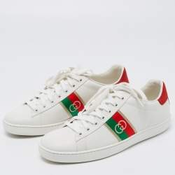 Gucci White Leather Interlocking G Ace Low Top Sneakers Size 39