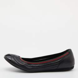  Gucci Black Leather Web Ballet Flats Size 40