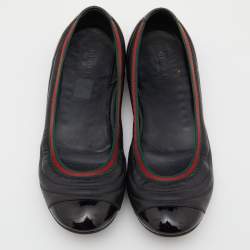  Gucci Black Leather Web Ballet Flats Size 40