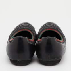  Gucci Black Leather Web Ballet Flats Size 40