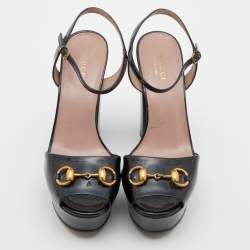 Gucci Black Patent Leather Claudie Platform Sandals Size 36.5