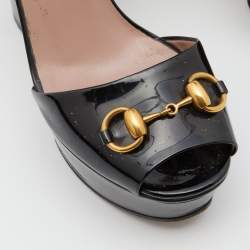 Gucci Black Patent Leather Claudie Platform Sandals Size 36.5