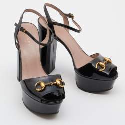 Gucci Black Patent Leather Claudie Platform Sandals Size 36.5