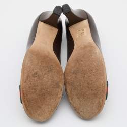 Pre Owned Gucci Brown Leather Web Interlocking G Pumps Size 40