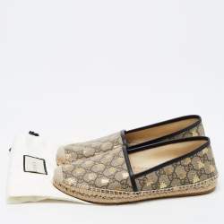 Gucci Beige/Black GG Coated Canvas and Leather Bee Espadrilles Flats Size 39.5