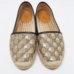 Gucci Beige/Black GG Coated Canvas and Leather Bee Espadrilles Flats Size 39.5