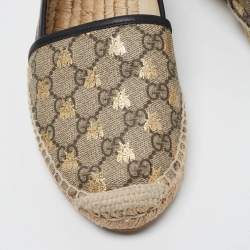 Gucci Beige/Black GG Coated Canvas and Leather Bee Espadrilles Flats Size 39.5